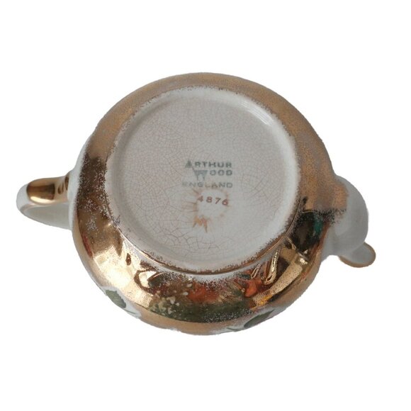 Vintage Arthur Wood England #4876 Red Pink Roses Gold Tea Party Teapot - Picture 6 of 6